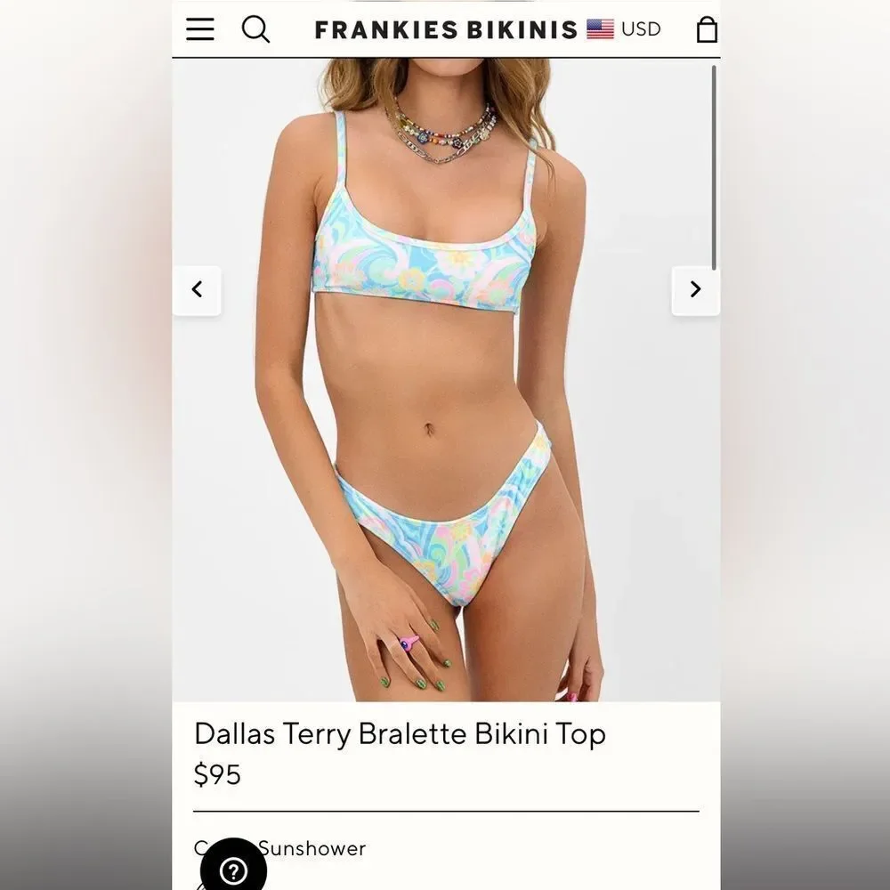 Frankie’s Bikinis Dallas Terry Bralette Bikini Top in Sunshower🐚🌸